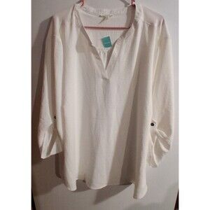 NWT Maurices Cream 3/4 Roll Tab Sleeve V-neck Blouse Sz 4X